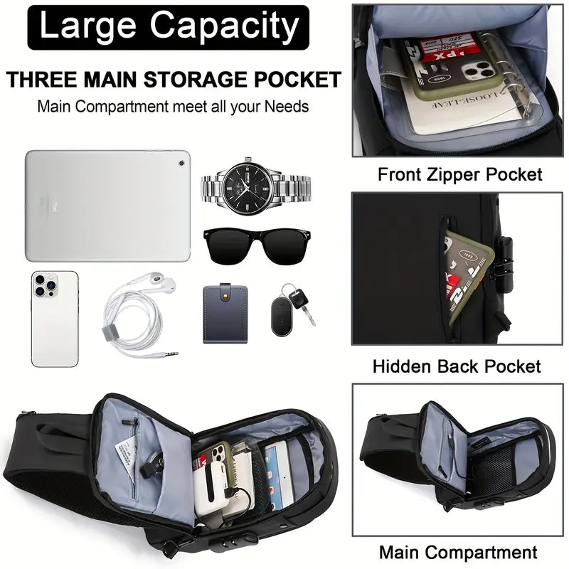 Anti-Theft Sling Bag with USB charging